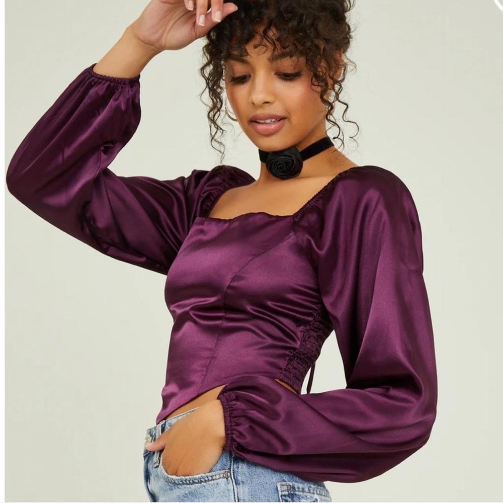 NWT Altar'd State Calli Satin Corset Top Plum XS